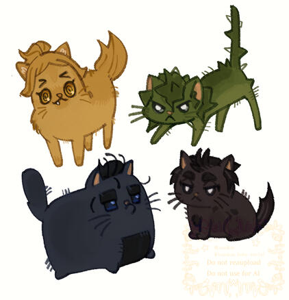 Hassel, Brassius, Larry and Kabu from pokemon fanart as cats